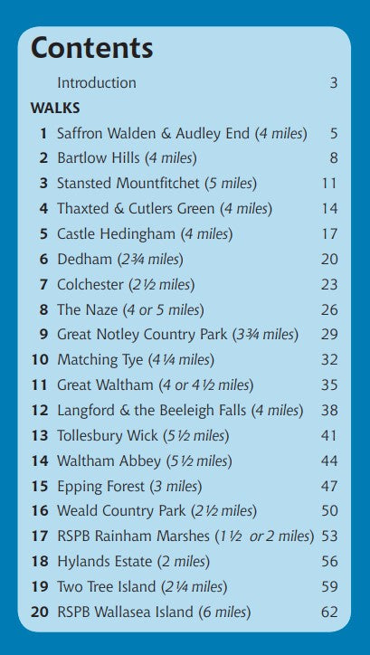 20 Circular Walks in Essex contents page location of walk