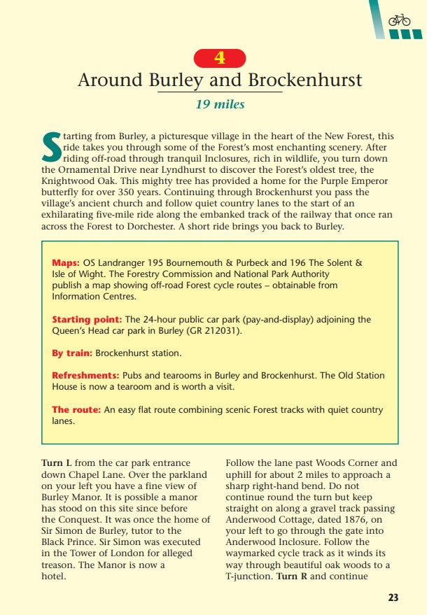On Your Bike Hampshire & the New Forest. Bike ride routes. sample page