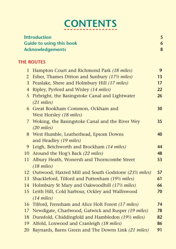 On Your Bike Surrey cycle rides list of contents