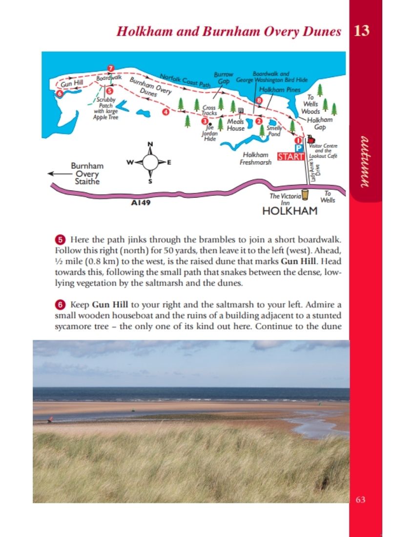 Norfolk Year Round Walks Holkham & Burnham Overy Dunes autumn walk map