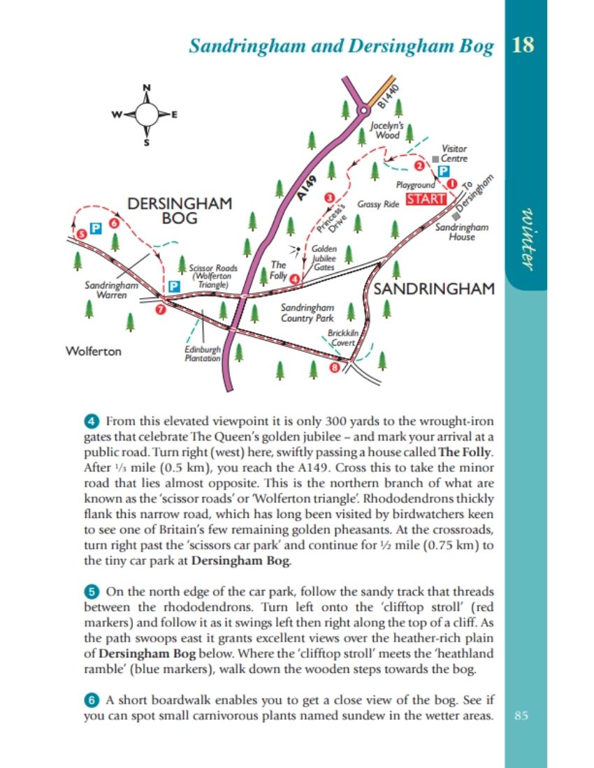 Norfolk Year Round Walks Sandringham & Dersingham Bog winter walk map