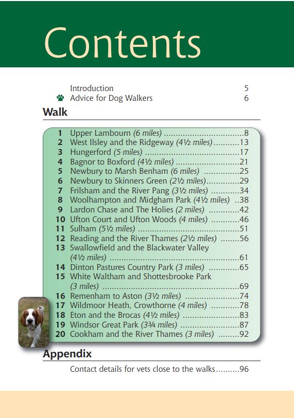 Berkshire A Dog Walker's Guide contents list