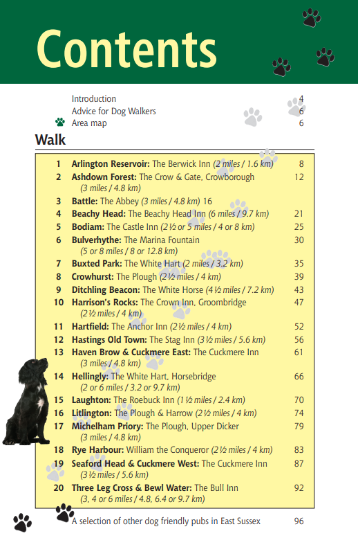 East Sussex Dog Friendly Pub Walks contents page list of walks