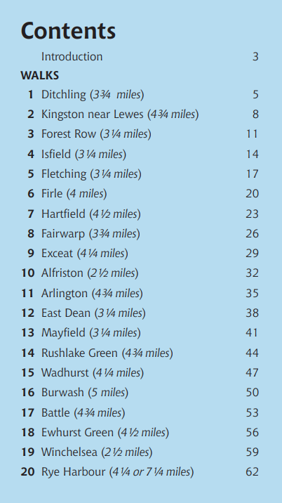 Guide to East Sussex Pub Walk contents