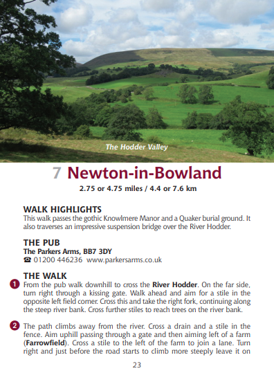 Guide to Lancashire Pub Walks Newton-in-Bowland Hodder Valley