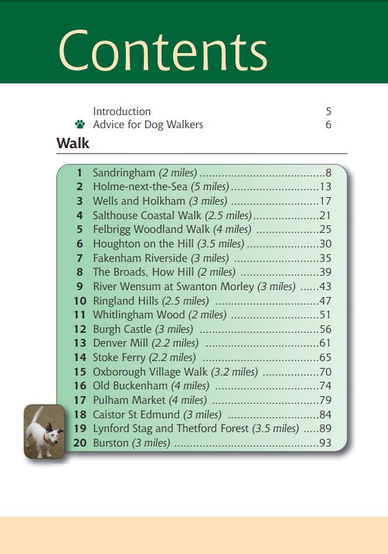 Norfolk A Dog Walker's Guide contents list