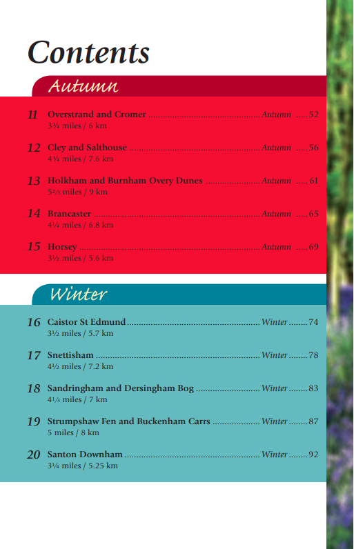 Norfolk Year Round Walks book contents autumn winter