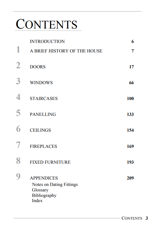Period House Fixtures & Fittings book contents doors, windows, staircases, panelling, ceilings, fireplaces, furniture