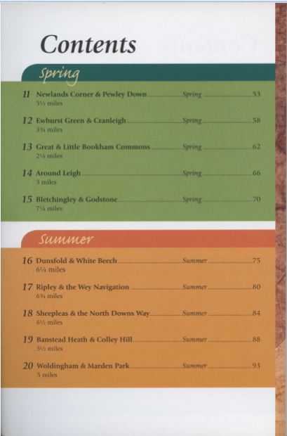 Surrey Year Round Walks contents page 2.