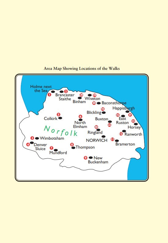 Pub Walks in Norfolk locations of the walks area map