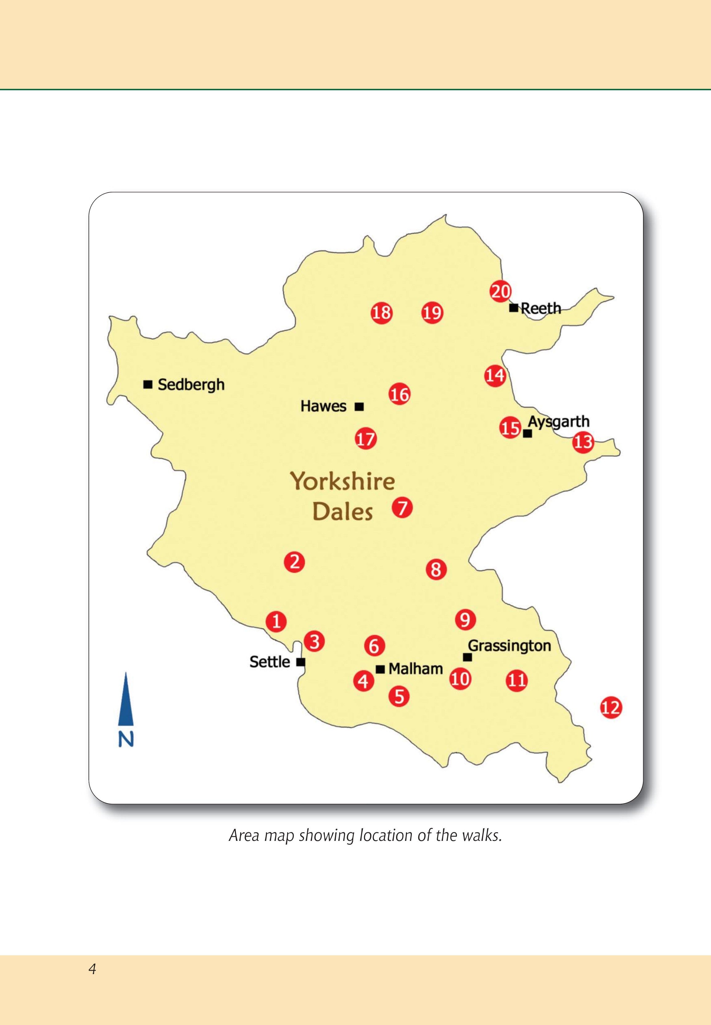 Yorkshire Dales A Dog Walker's Guide area map. 20 circular dog walks.