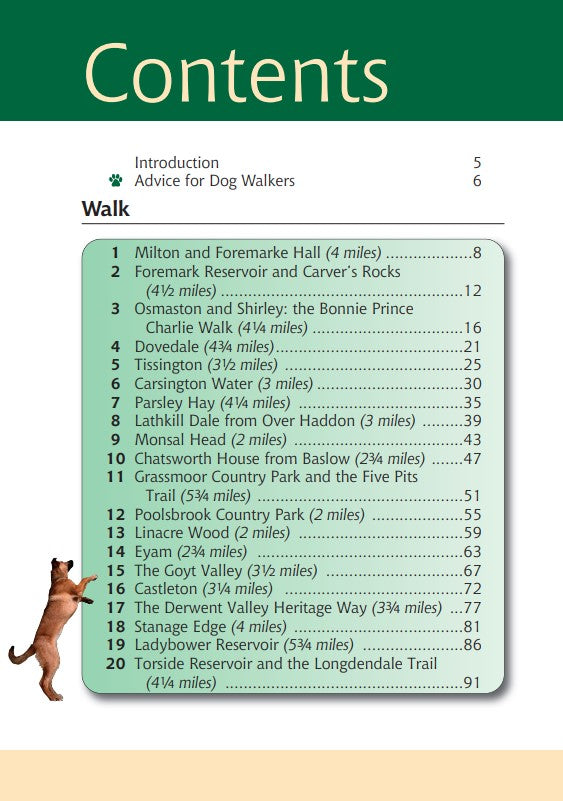 Derbyshire & the Peak District A Dog Walker's Guide contents of walks