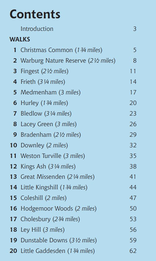 Short Walks in the Chilterns contents list of walk locations