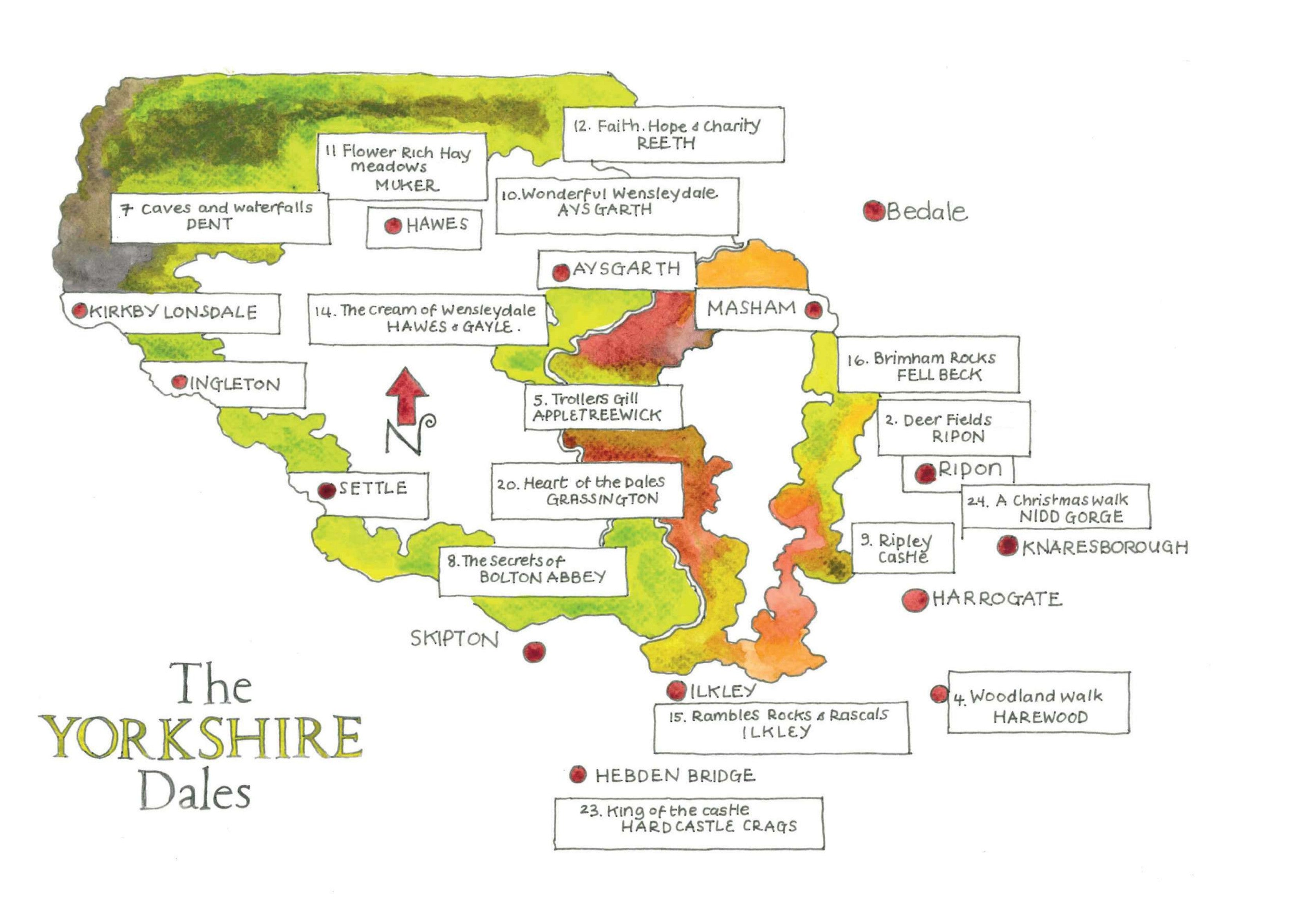 Lovely walks that end with coffee and cake in Yorkshire area map