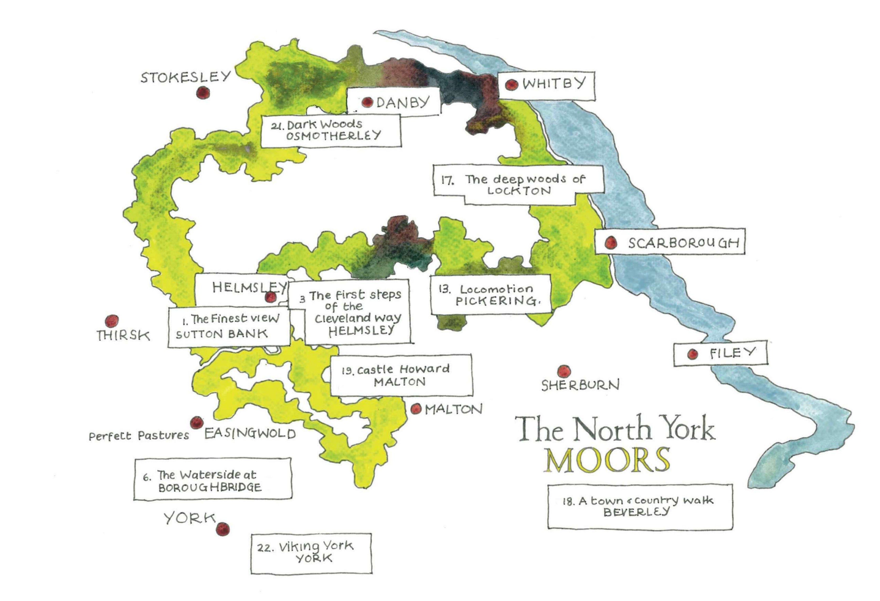 Lovely walks that end with coffee and cake in Yorkshire area map