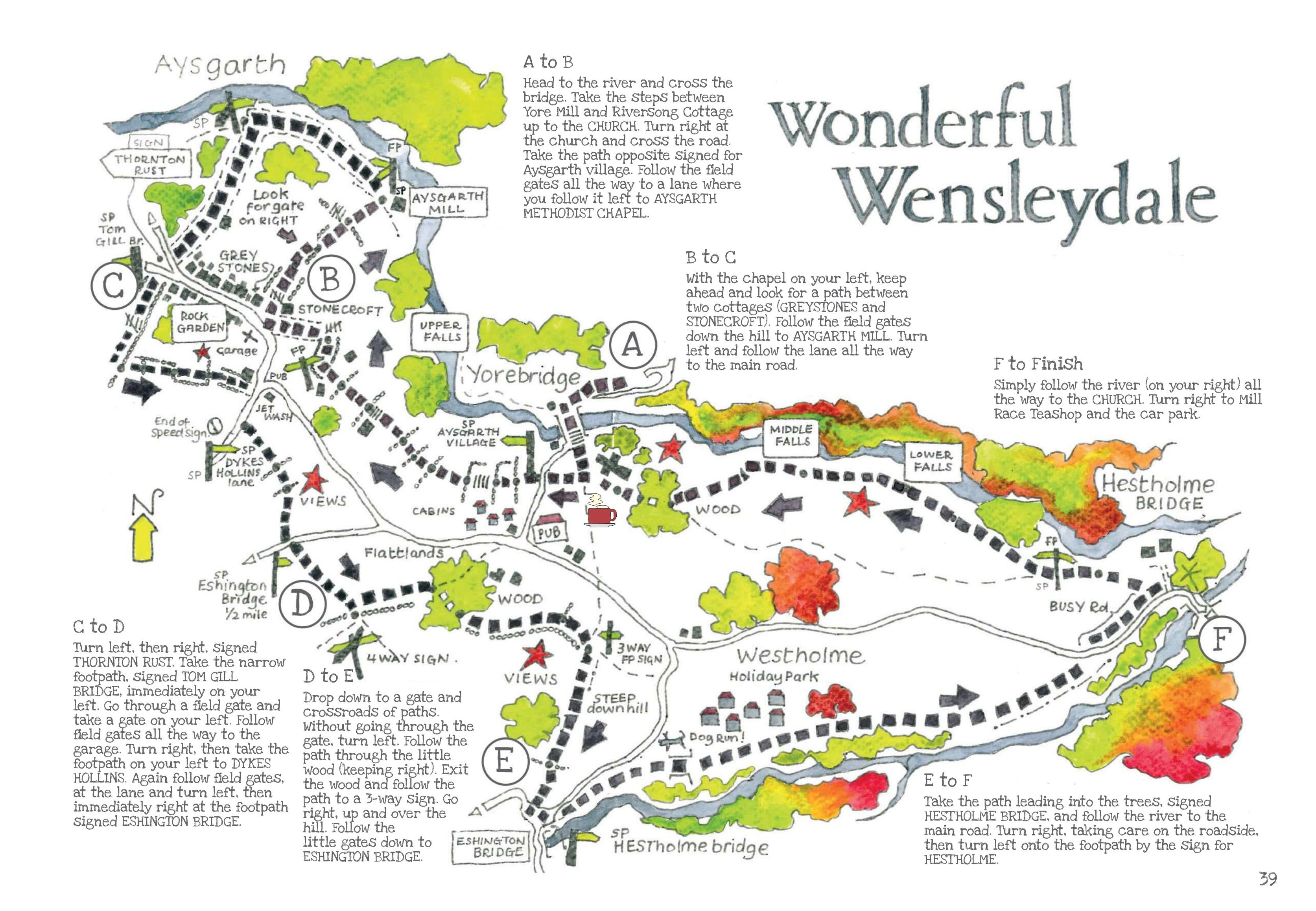 Lovely walks that end with coffee and cake in Yorkshire sample walk page Aysgarth Wensleydale