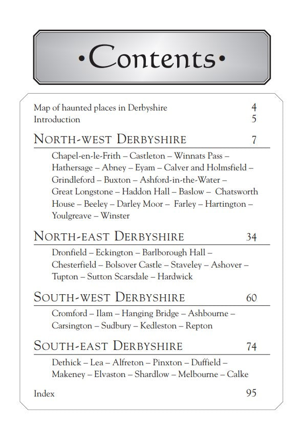 Haunted Places of Derbyshire on the trail of the pharnormal book contents