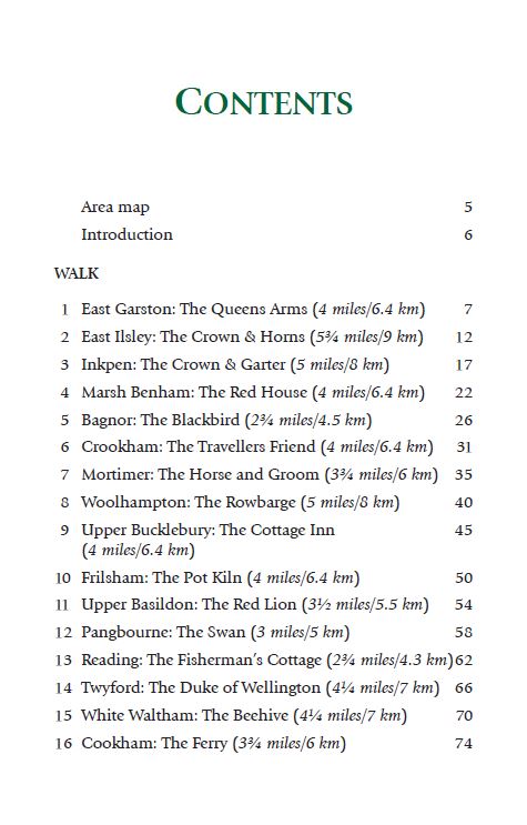 Berkshire Pub Walks book contents page 1