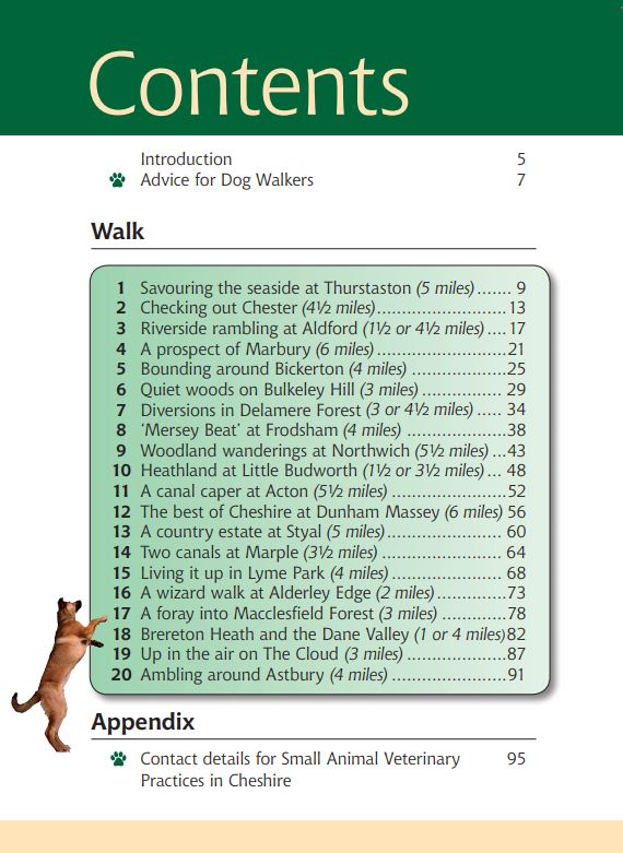 Cheshire A Dog Walker's Guide contents page