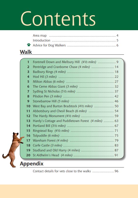 Dorset A Dog Walker's Guide contents list