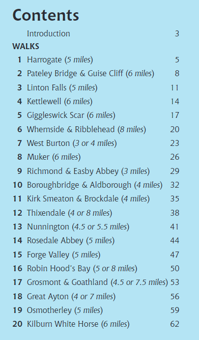 Guide to North Yorkshire Pub Walks book contents