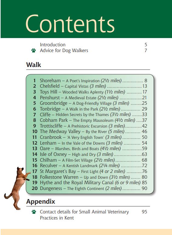 Kent A Dog Walker's Guide contents page