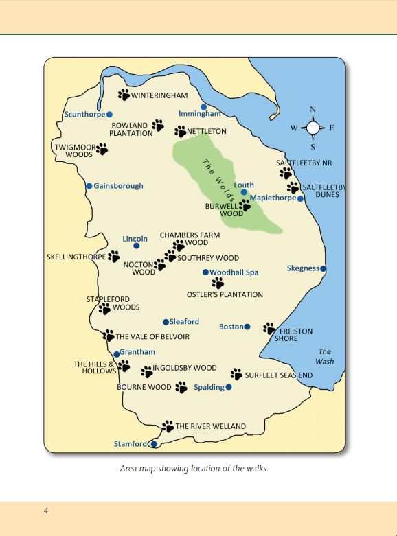 Lincolnshire A Dog Walker's Guide area map. Local dog walks