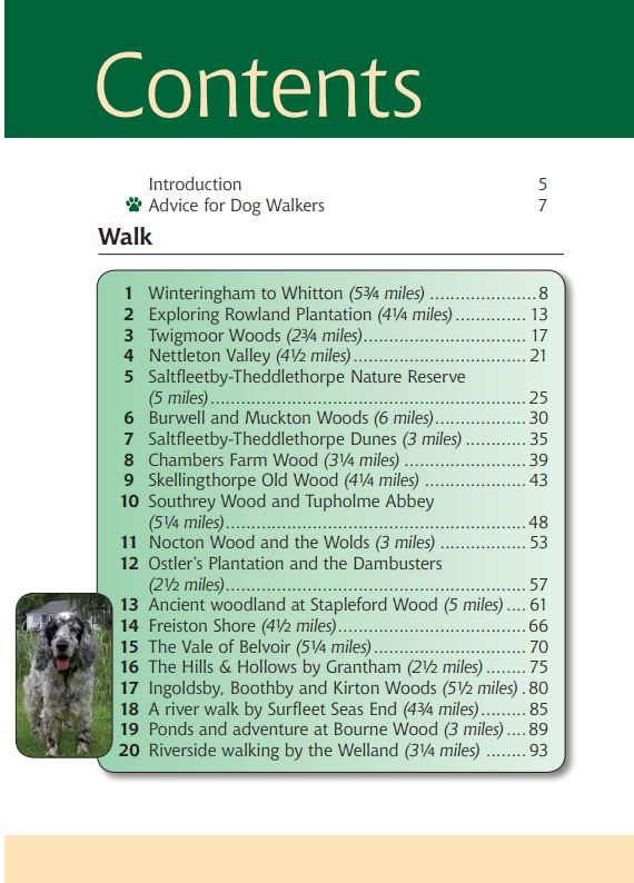 Lincolnshire A Dog Walker's Guide contents page.