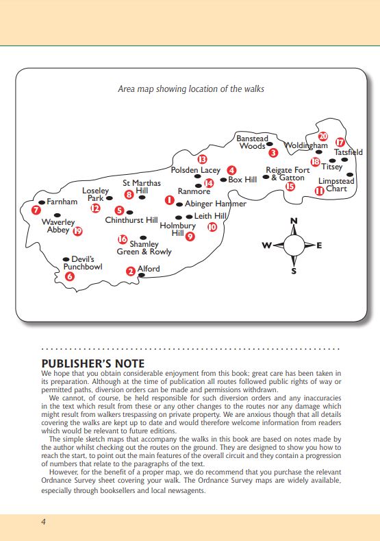 The Surrey Hills A Dog Walker's Guide area map. Best dog walks. 