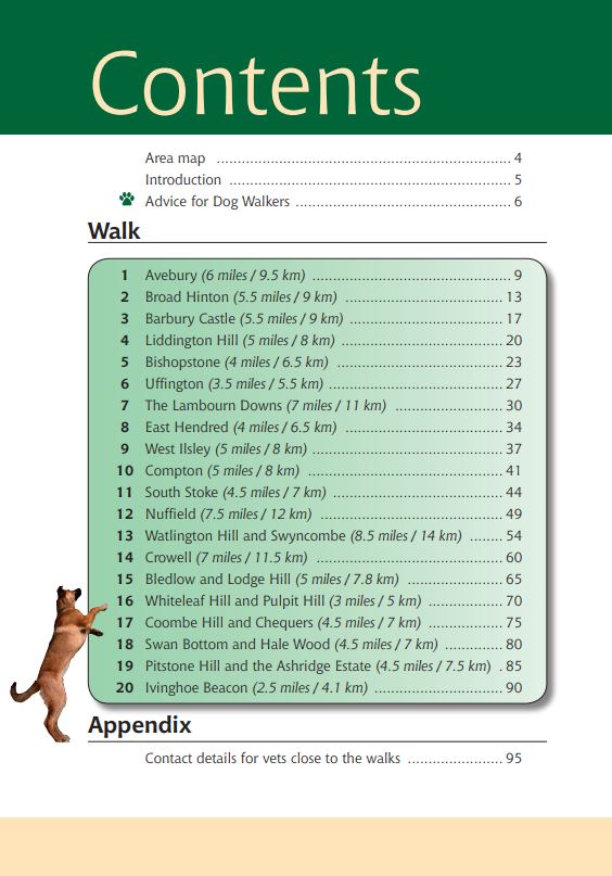 The Ridgeway A Dog Walker's Guide contents list. Best local dog walks. 