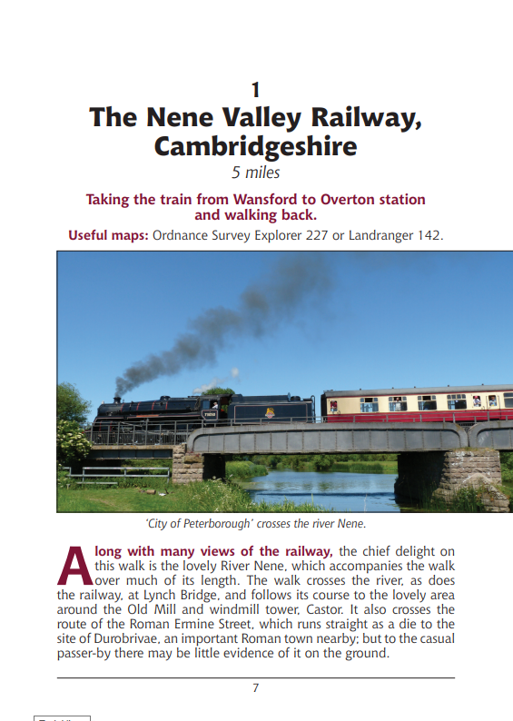 Walks Following Steam Railways in the Southern Counties of England. Heritage Railway Steam Trains walking routes Nene Valley