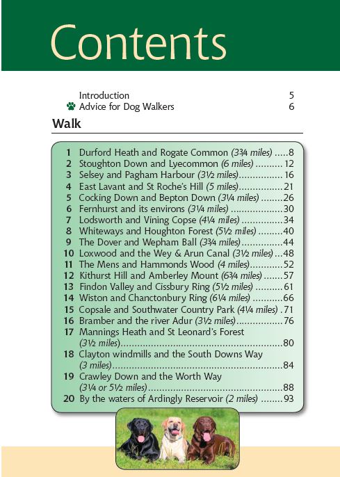 West Sussex A Dog Walker's Guide contents page